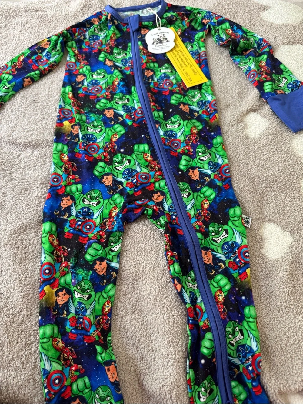 Sweet Sprouts bamboo Lilo & Stitch Superhero Print sizes 2T or 6-12 months